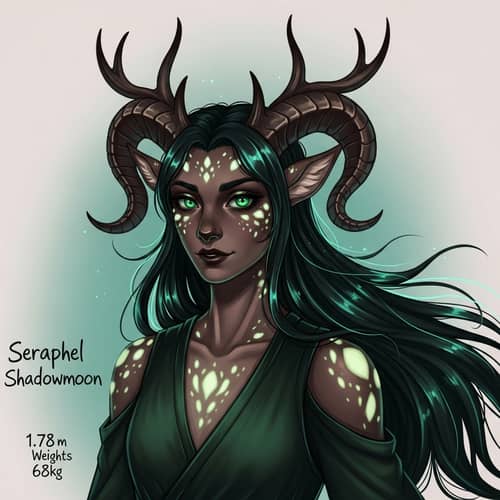 Seraphel Shadowmoon: Unique Tiefling-Deer Hybrid Character Profile
