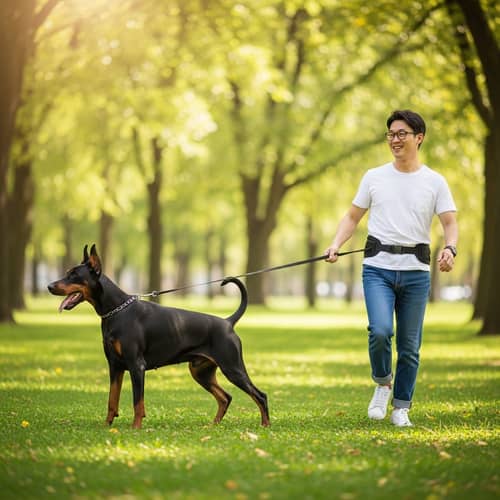 Unusual Role Reversal: Doberman Walking a Human