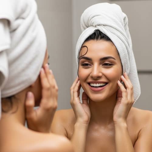 Joyful 30-Year-Old Woman After Bath | Glowing Skin
