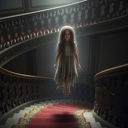 Mystical Ten-Year-Old African American Girl on Spiral Staircase