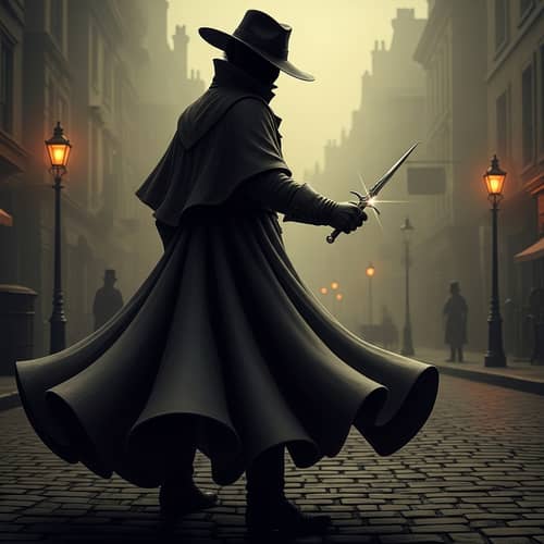 Victorian Figure Silhouetted in Late 19th-Century London Streets