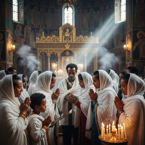 Ethiopian Orthodox Church Congregation in Ceremony
