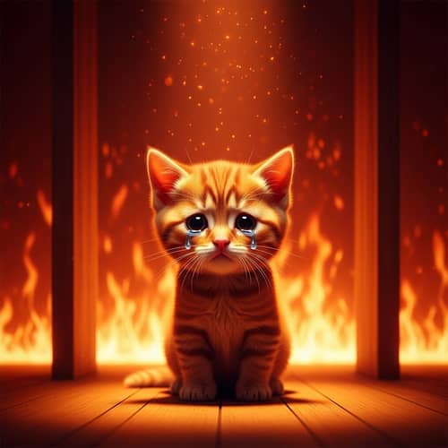 Captivating Ginger Cat Crying in Flaming Room
