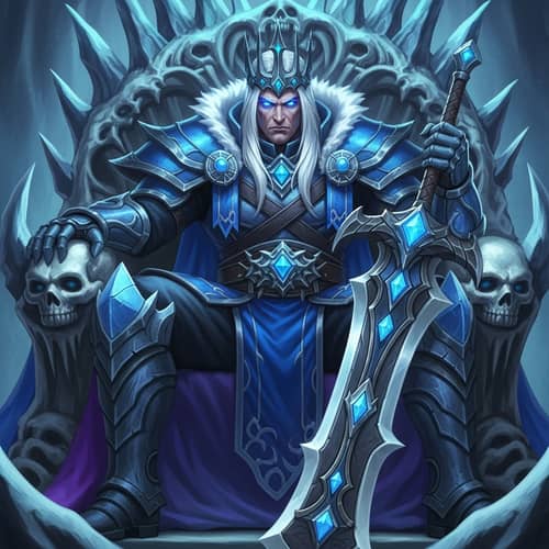 High Fantasy Character with Crown and Frost Throne