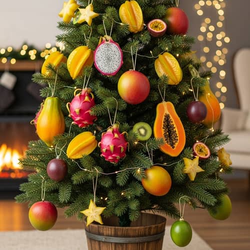 Exotic Fruits Decorated Christmas Tree