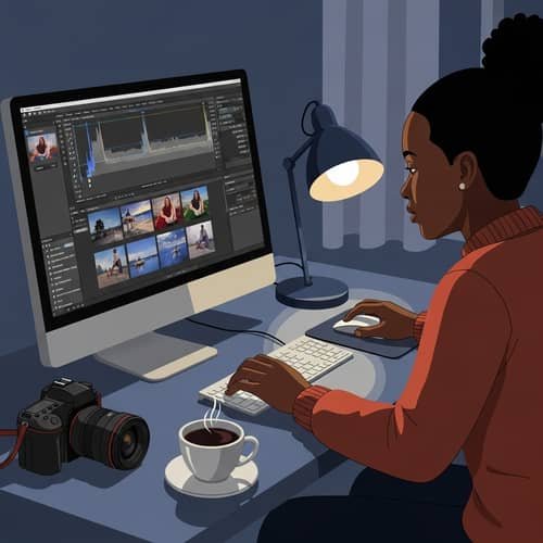 Late-Night Tanzanian Photographer Editing Pictures | Cozy Atmosphere