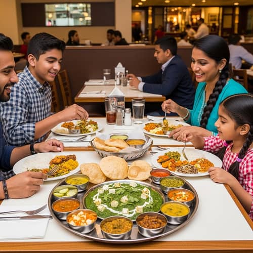 Joyful Indian Family Enjoying Vegetarian Thali Meals