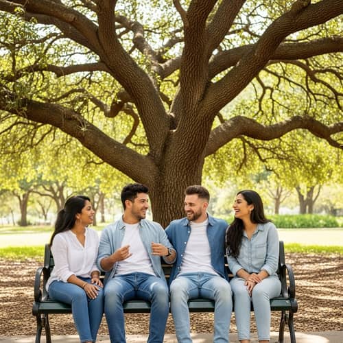 Diverse Friends Enjoying Time Together in Lush Park Setting