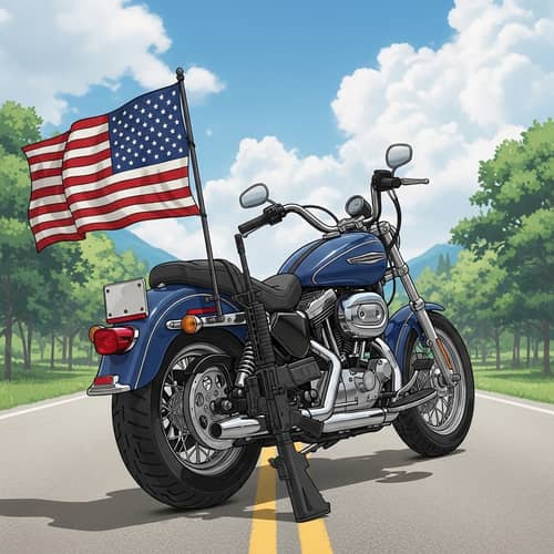 Harley Davidson Motorcycle with USA Flag and AR-15 | Freedom & Patriotism