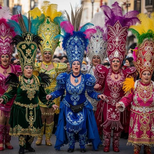 Murga Costume Festival: Colorful Women at Tenerife Carnival