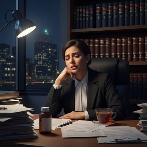 Stressed Female Middle-Eastern Lawyer Working Late in Office