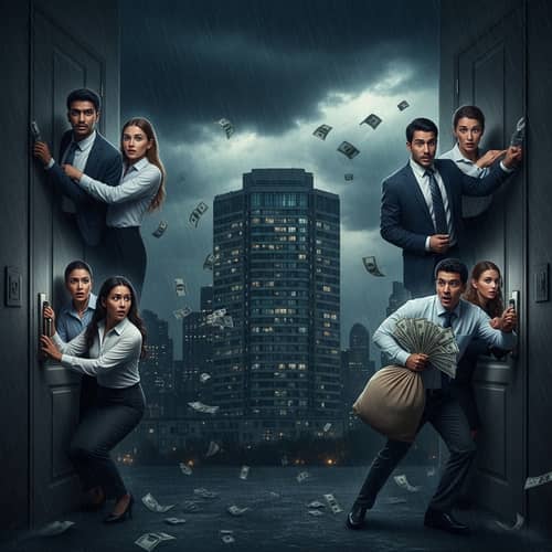 Cityscape Under Downpour: Chaos and Dystopia Unleashed