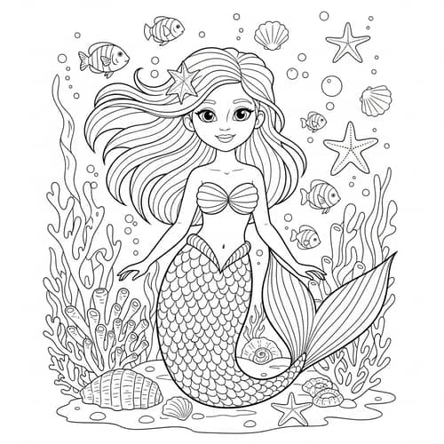 Hand-Drawn Mermaid Coloring Page for Creative Kids