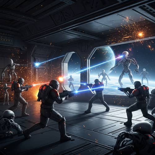 Intense Space Battle: Soldiers vs Robotic Aliens