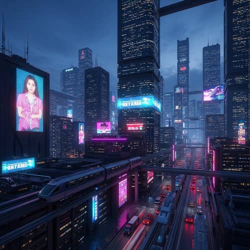 Futuristic Cyberpunk Cityscape at Night | Towering Skyscrapers