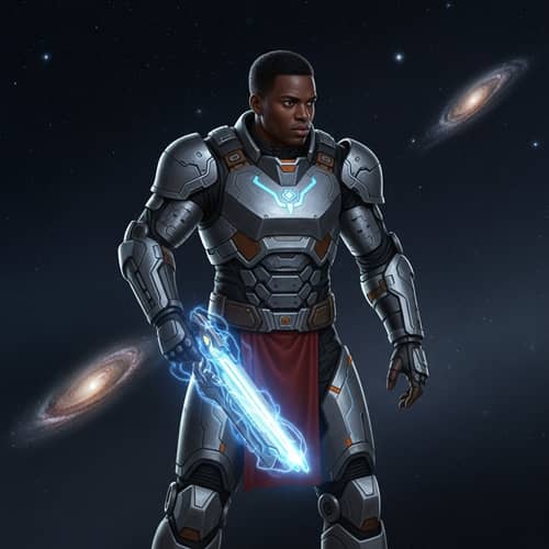 Futuristic Knight in High-Tech Armor with Energy Weapon