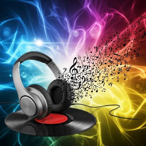 Music-Themed Headphones Vinyl Record Cover Design