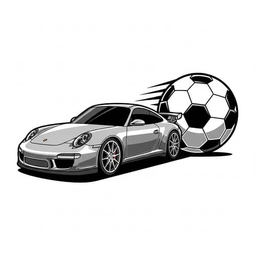 Football Team Emblem with Porsche Car and Soccer Ball