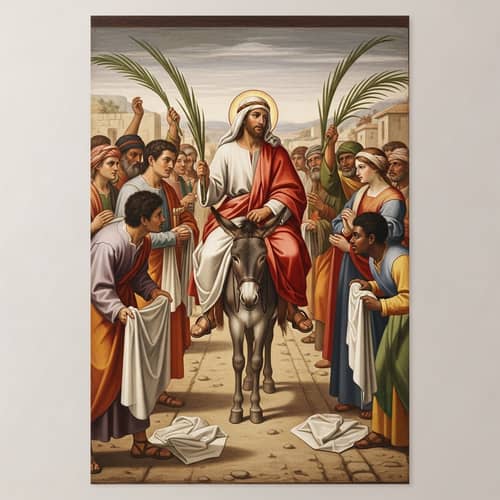 Palm Sunday Jesus Welcome: Historical Depiction on Donkey
