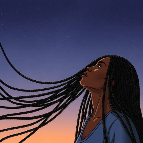 Black Woman with Intricate Braids Reaching for the Celestial Sphere
