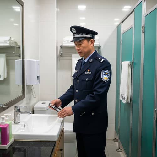 Chinese Traffic Police Officer Restroom Privacy