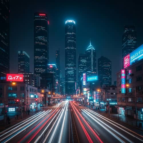Dystopian Urban Landscape: Haunting Glow of Neon Lights