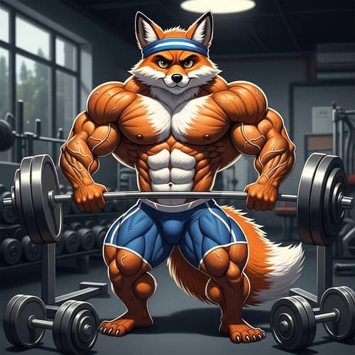 Muscular Cartoon Fox Bodybuilder: Gym Workout Illustration