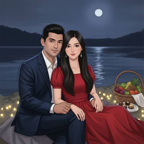 Romantic South Asian Couple by Moonlit River | Intimate Scene