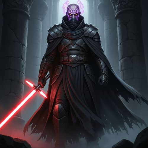 Intimidating Figure with Red Lightsaber | Fierce and Determined