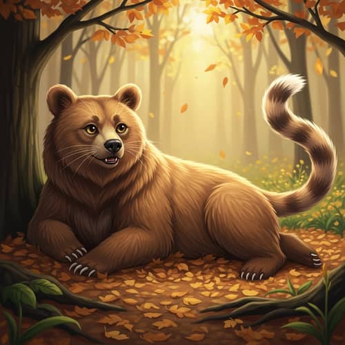 Bear Cat Hybrid Creature Sunbathing in Forest