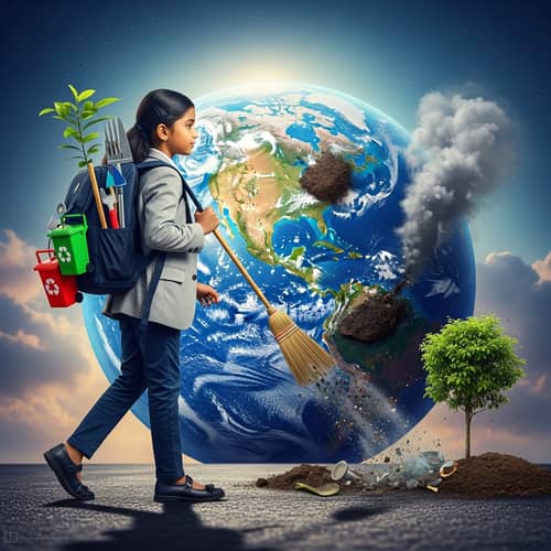 Empowering Youth: South Asian Girl Saving Planet from Pollution