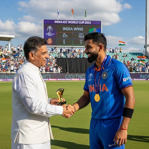 Indian Politician Congratulating Cricket Star - 2023 Victory