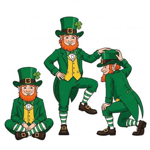 Playful Hand-Drawn Leprechaun Illustration | Fun & Joyful Scene