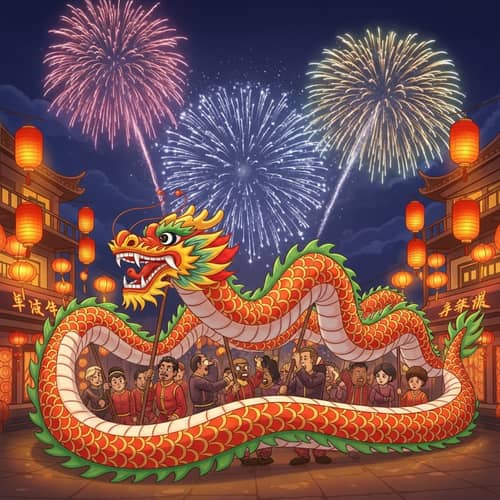 Traditional Chinese Dragon Dance - Spring Festival Celebration