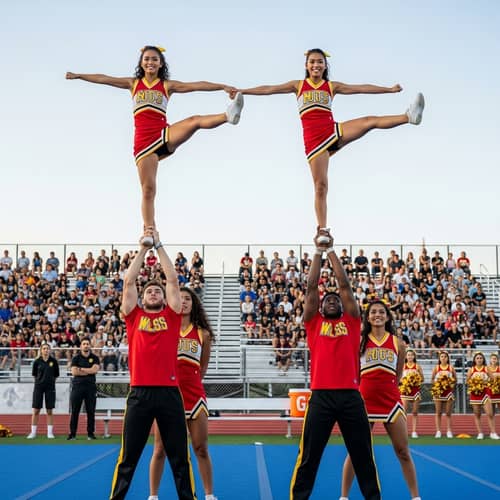 Diverse Cheerleading Routine with Acrobatic Stunt | Stadium Scene