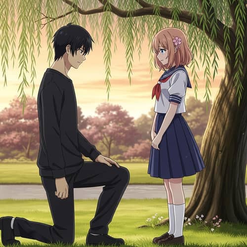 Heartrending Anime Couple Breakup Under Willow Tree