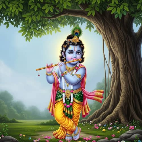 Divine Child Krishna - Traditional Indian Flute Player