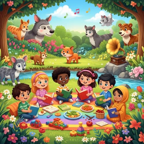Joyous Animated Garden Scene for Kids | Diverse, Fun Picnic