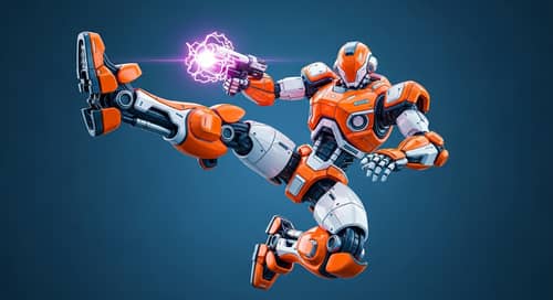 Orange and White Gundam in Dynamic Pose with Beam Sabre