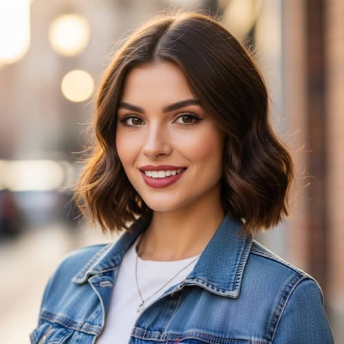 Exceptional Beauty: Youthful Individual with Bob Cut Brown Hair