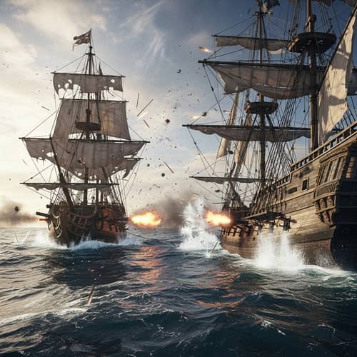 Pirate Ship Cannon Battle - Hyperrealistic Sea Scene