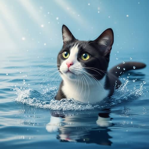 Tuxedo Cat's Sea Adventure: Brave & Curious Feline Exploration