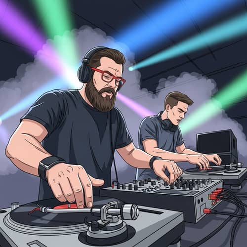 DJ con e senza barba sui giradischi - Mix di musica