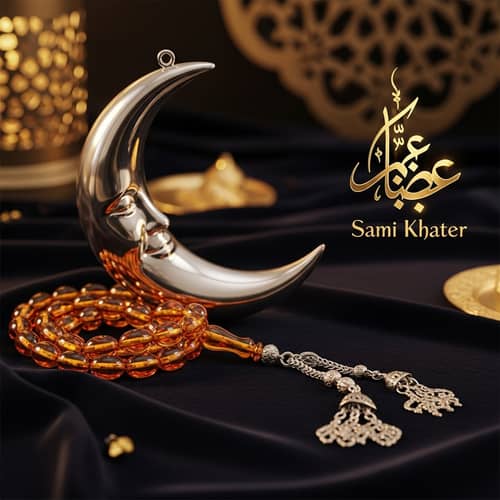 Ramadan Crescent Moon and Prayer Beads by Sami Khater
