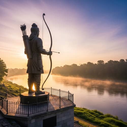 Majestic Statue Symbolizing Devotion by River