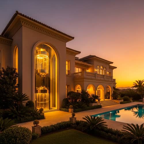 Luxurious Villa with Elevator in Golden Glow