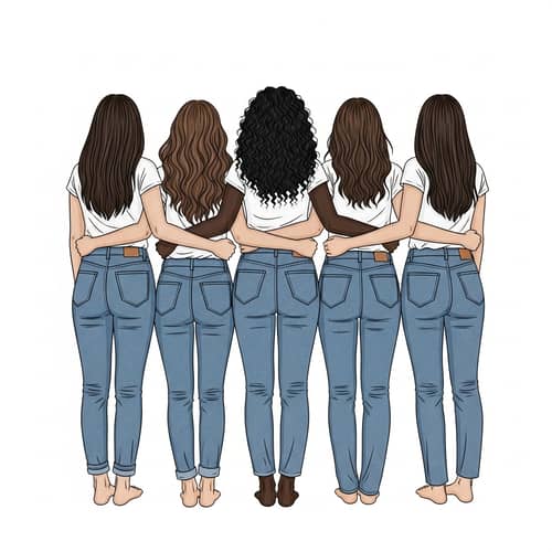Colorful Drawing of Five Female Friends on Beach