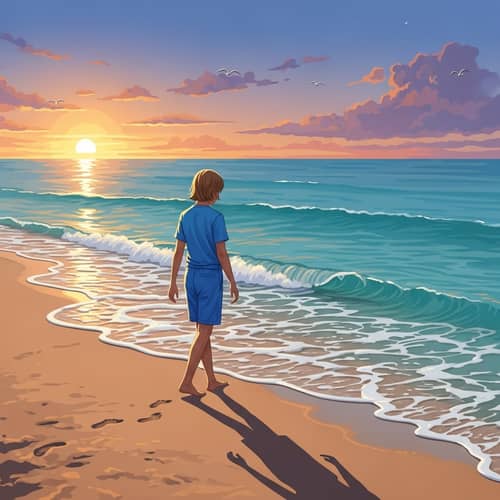 Barefoot Teen on a Peaceful Beach