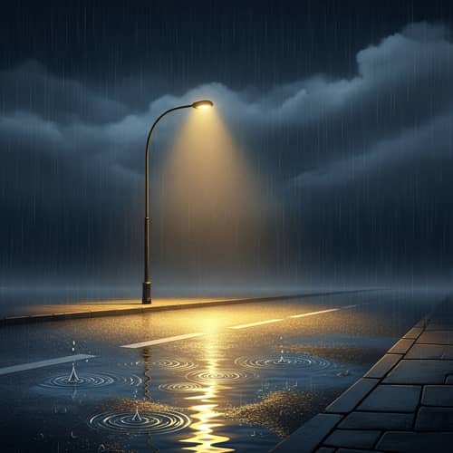 Tranquil Rainy Scene: Peaceful Night Rain in City Street