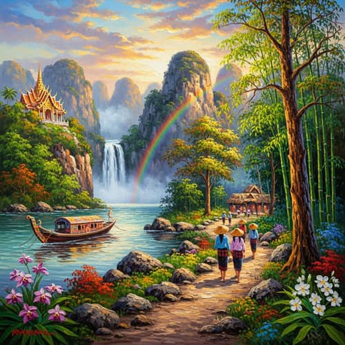 Vibrant Natural Trail Painting in Southeast Asia